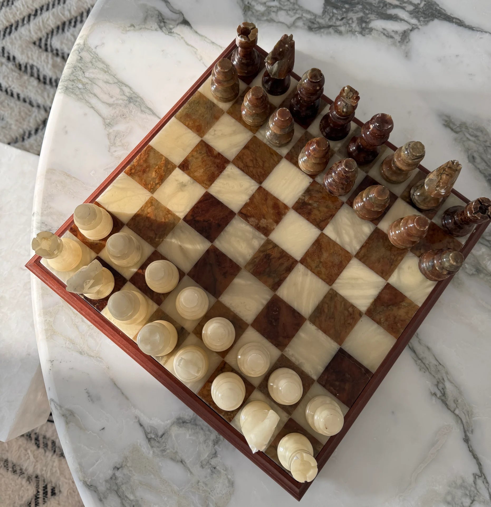 Uniek marmeren schaakspel bruin / crème