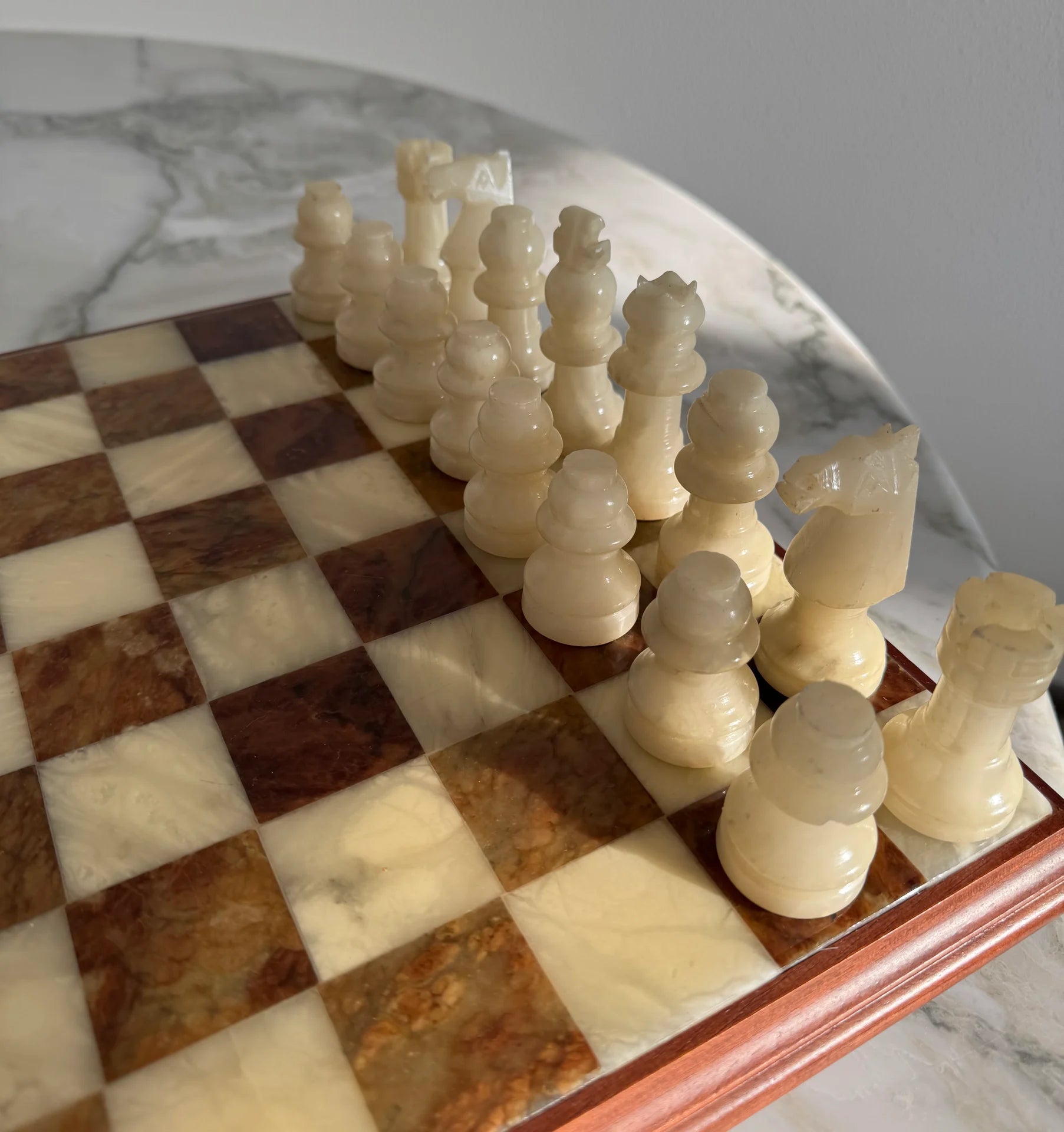 Uniek marmeren schaakspel bruin / crème