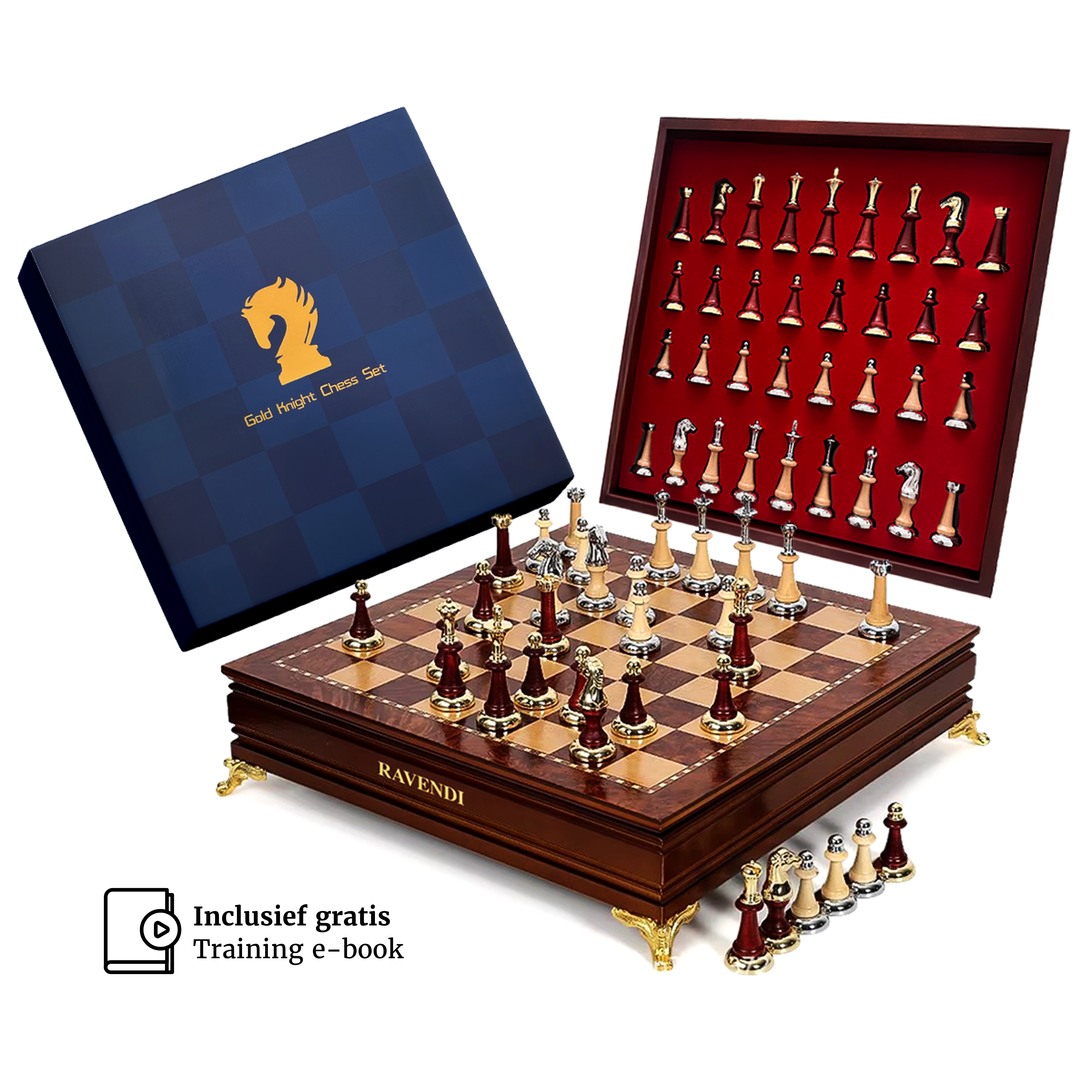 Ravendi Handgemaakte houten schaakbord met opbergsysteem