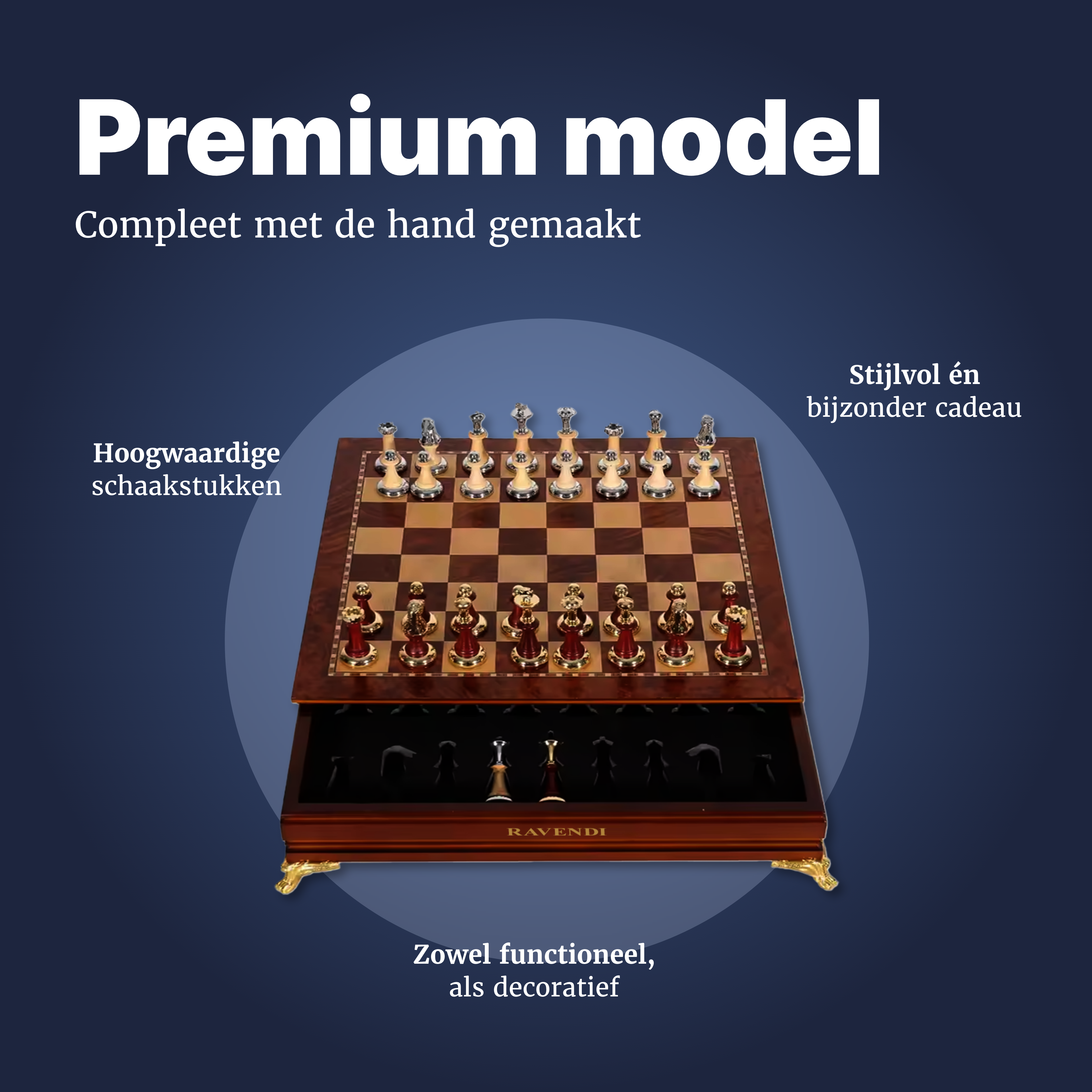 Ravendi Handgemaakte houten schaakbord met opbergsysteem