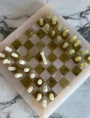 Crème gemêleerd onyx marmeren schaakspel