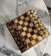 Uniek marmeren schaakspel bruin / crème