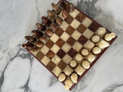 Uniek marmeren schaakspel bruin / crème