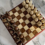 Uniek marmeren schaakspel bruin / crème